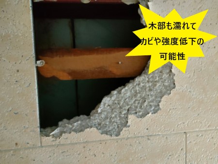 雨漏りで天井板が割れた　木部も濡れてカビや強度低下の危険